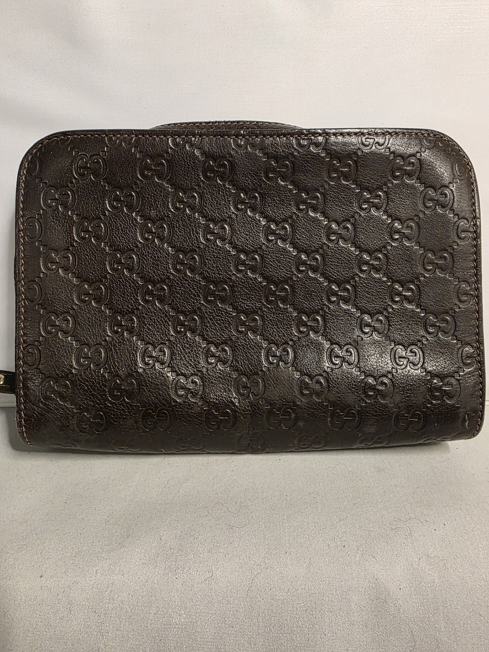 Gucci Men's Dark Brown Signature Leather Zip Clutch - Picture 2 of 10